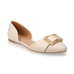 LC Lauren Conrad Cream Flats with Gold Buckle